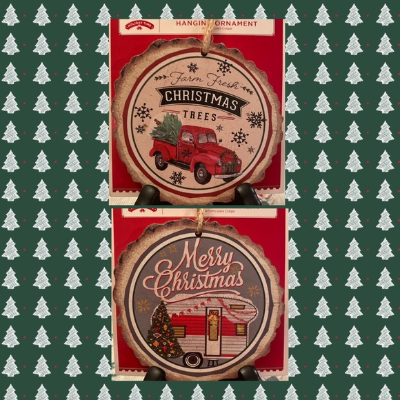 Vintage Retro Rustic Themed Christmas Wood Slices Hanging Ornaments Set of 12 - Picture 8 of 12